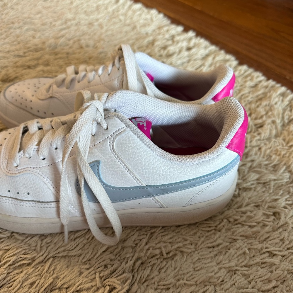 Pink, Purple, and white Nike Court Vision low. Size 9. Gently Used.